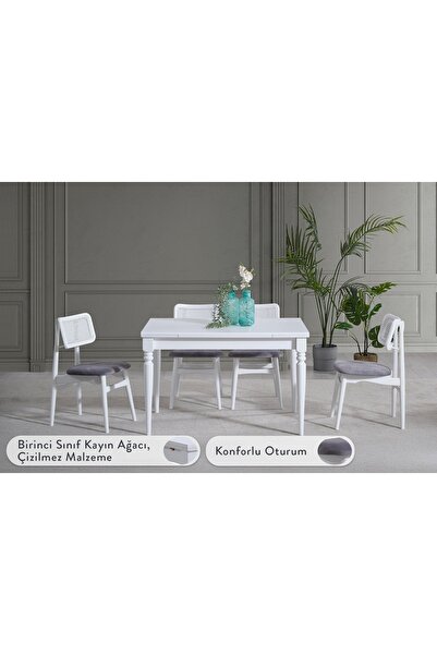 Vivense VERA ÇİZİLMEZ AÇILIR MASA TAKIMI, BEYAZ, 110X70