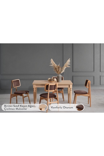 Vivense VERA ÇİZİLMEZ AÇILIR MASA TAKIMI, MEŞE, 120X80