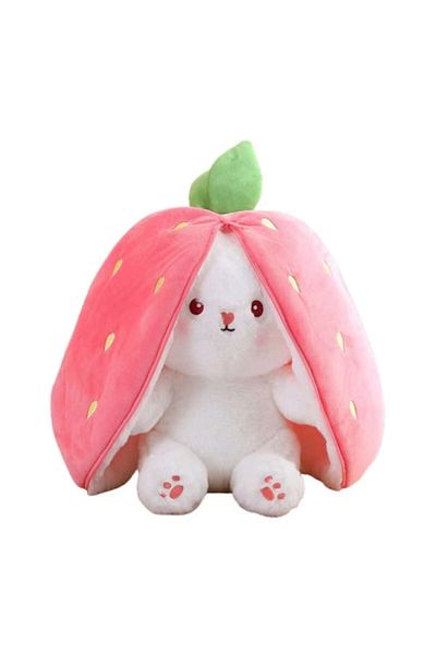 victiny Jucărie de pluș Iepuraș Căpșuni, VICTINY ® Moale, Pufos și Catifelat, 25 cm, Roz/Alb