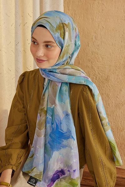 Tesettür Diyarı Watercolor Abstract Pattern Bamboo Shawl