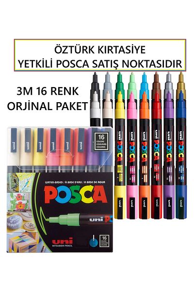POSCA Set of 16 Pcs-3M (0.9-1.3 mm Medium Thinness Tip)