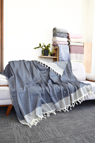 Emmy Home غطاء أريكة سرير من قماش البوليستر الماسي متعدد الأغراض باللون الأزر...