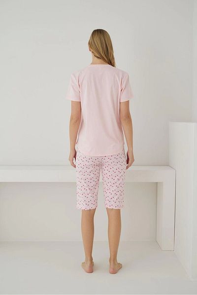 Pijamoni Women's Single Jersey Fabric Short Sleeve Capri Pink Pajama Set – 2553