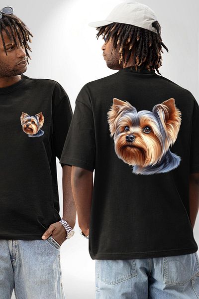 Angemiel Yorkshire Terrier Teacup Mini Dog Love Black Oversize Women Men Front and Back Printed T-Shirt