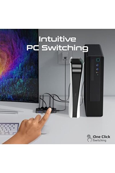 Promate مفتاح اختيار KVM صغير الحجم مع موزع USB، وأربعة منافذ USB-A 3.0، ومدخلات HDMI مزدوجة بدقة 4K، ومنفذ HDMI