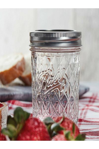 Ball 12-Piece Quilted Crystal Glass Jelly Jars with Lids