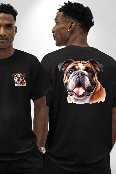 Angemiel Legendary Bulldog Dog Friendly Black Oversize Women's Men's Front and Back Printed T-Shirt