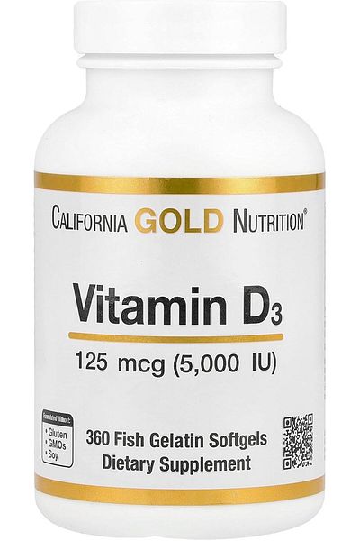 California Gold Nutrition Vitamin D3, 5,000Iu Cholecalciferol from Lanolin 360 Fish Gelatin Softgels