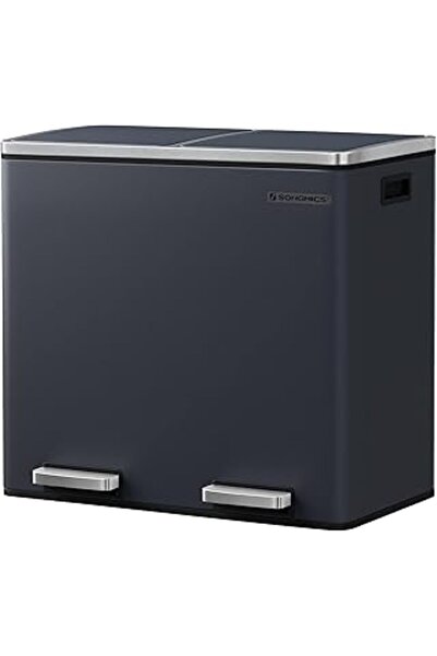 Qedii Songmics Ltb48Gs Mutfak İçin 2 Bölmeli Pedallı Çöp Kutusu 2 X 24L Yumuş...