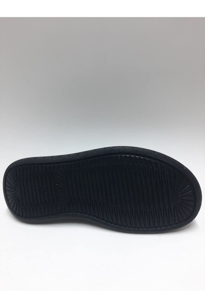 PEKER Genuine Leather Black Daily Open Toe Comfortable Sole Men's Slippers