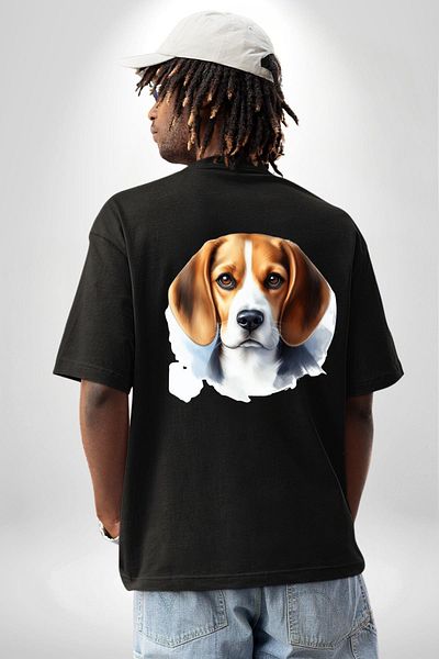 Angemiel Beagle Clever Cute Small Breed Dog Black Oversize Women Men Front and Back Printed T-Shirt