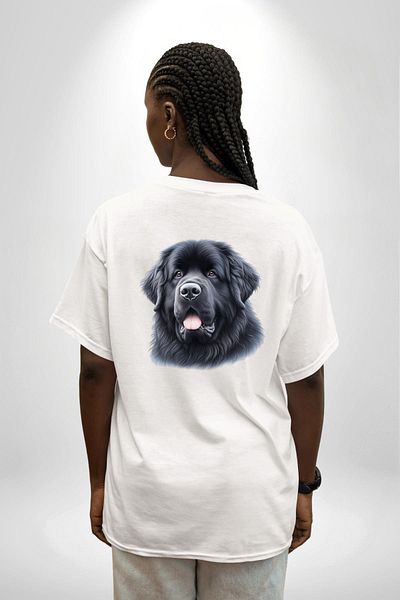 Angemiel Newfoundland Strong Water-Friendly Dog White Oversize Women's Men's Front and Back Printed T-Shirt