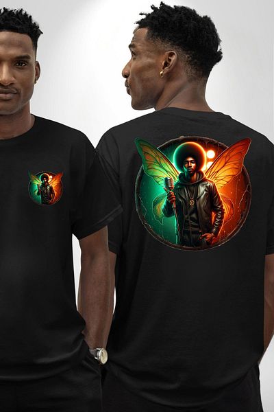 Angemiel Music Art Men's Butterfly Custom Design Black Oversize Women's Men's Front and Back Printed T-Shirt