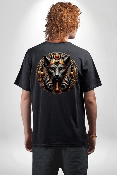 Angemiel Sekhmet Warrior and Goddess of Healing Egypt Black Oversize Women Men Front and Back Printed T-Shirt