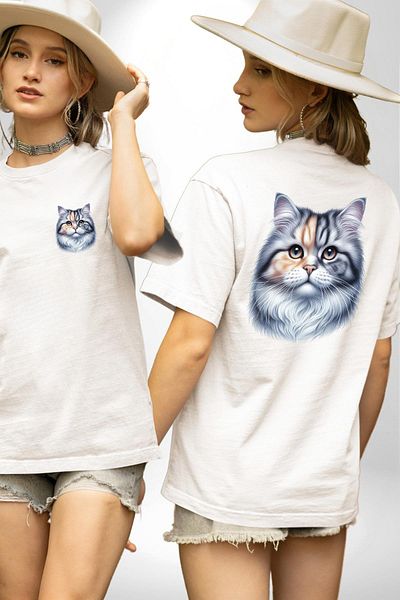 Angemiel Persian Cat Special Design White Oversize Women's Men's Front and Back Printed T-Shirt