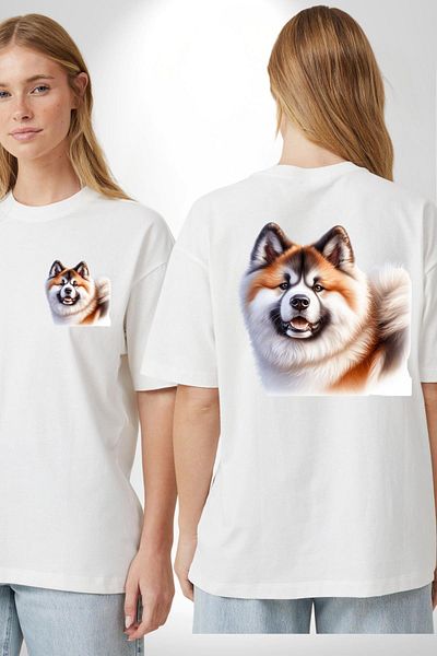 Angemiel Akita Inu Loyal Dog White Oversize Women's Men's Front and Back Printed T-Shirt