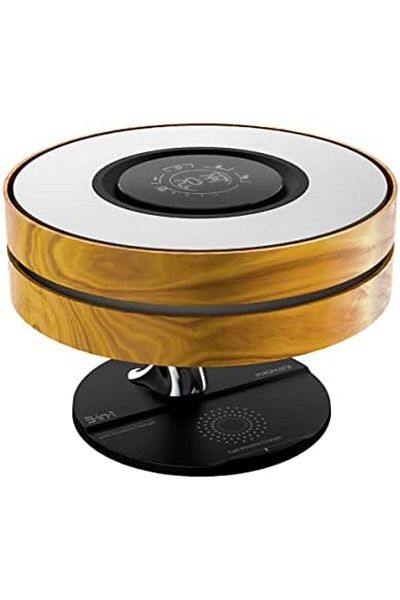 Promate Bedside Desk Lamp with Wireless Charger, Stylish Wooden Design 10W True Wireless Speaker wit
