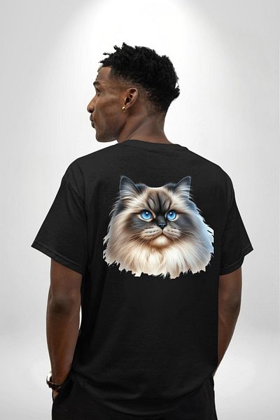 Angemiel Himalayan Cat Black Oversize Women's Men's Front and Back Printed T-Shirt
