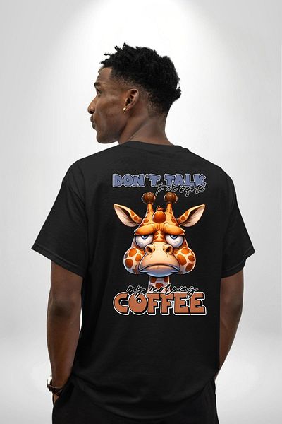 Angemiel Giraffe Coffee Love Don'T Talk before Coffee Black Oversize Women Men Front and Back Printed T-Shirt