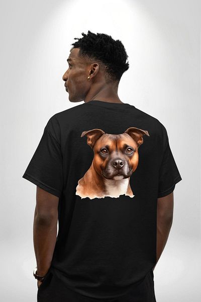 Angemiel Staffordshire Bull Terrier Dog Black Oversize Women's Men's Front and Back Printed T-Shirt