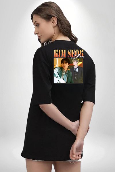 Angemiel Kim Seok Jin Singer Korean Pop Black Oversize Women's Men's Front and Back Printed T-Shirt