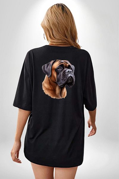 Angemiel Strong Bullmastiff Dog Black Oversize Women's Men's Front and Back Printed T-Shirt