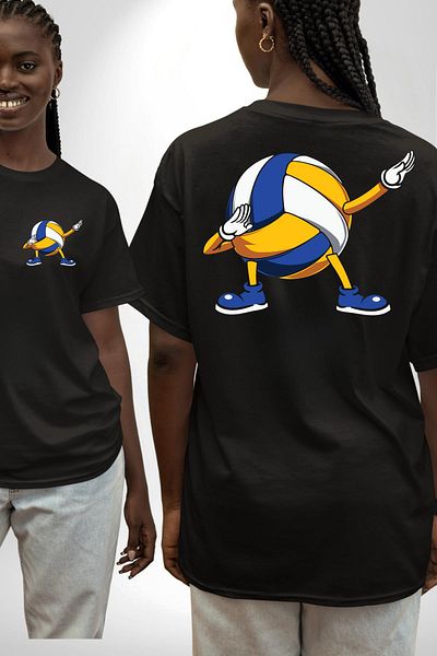 Angemiel Volleyball Ball Dabbing Black Oversize Women's Men's Front and Back Printed T-Shirt