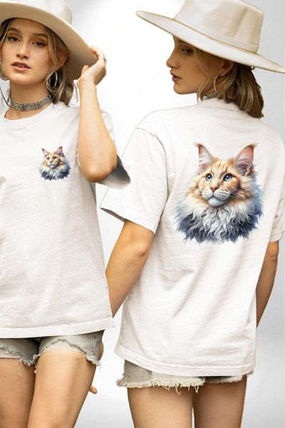 Angemiel Maine  Cat White Oversize Women's Men's Front and Back Printed T-Shirt