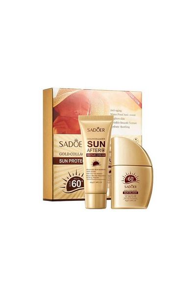 SADOER Gold Collagen Sunscreen Set 60 SPF Protects Skin and Repairs Sunburn - 2 Pieces