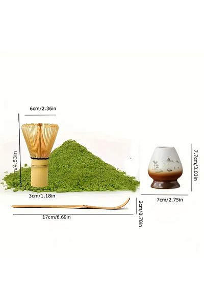 ATACI Set of 4 Matcha Set Bamboo Stirrer Teaspoon Ceramic Apparatus Matcha Stirrer