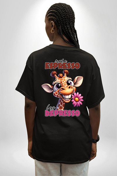 Angemiel Espresso Coffee and Happiness Black Oversize Women's Men's Front and Back Printed T-Shirt