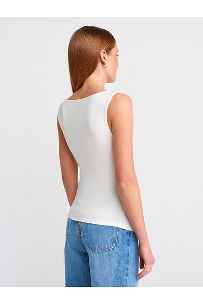 Dilvin 31589 Gathered Boat Neck Top-Ecru