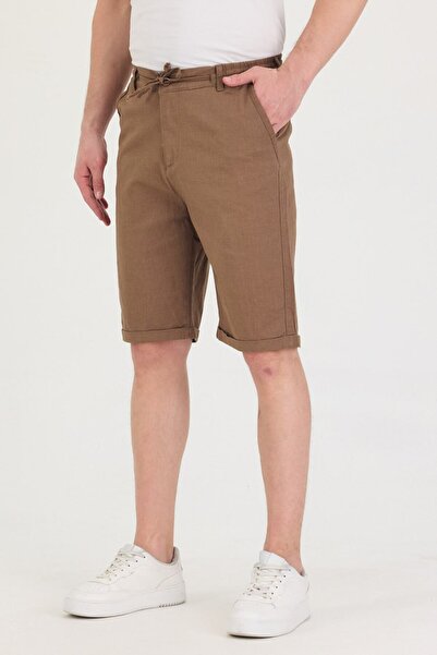 IMPOSING JNS Men's New Season Comfortable Fit Regular Brown Linen Capri Shorts