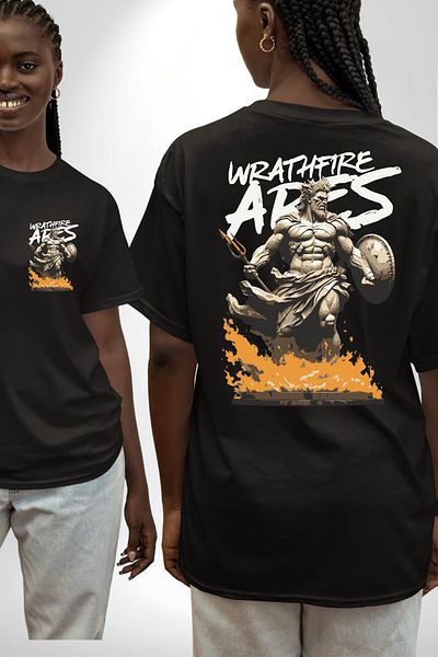 Angemiel The Power of Ares God of War Black Oversize Women's Men's Front and Back Printed T-Shirt