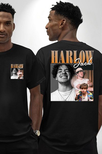 Angemiel Jack Harlow Hip-Hop Rap Star Fashion Black Oversize Women's Men's Front and Back Printed T-Shirt