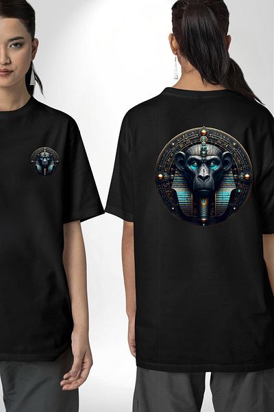 Angemiel Aani God of Wisdom and Summer Egyptian Black Oversize Women Men Front and Back Printed T-Shirt