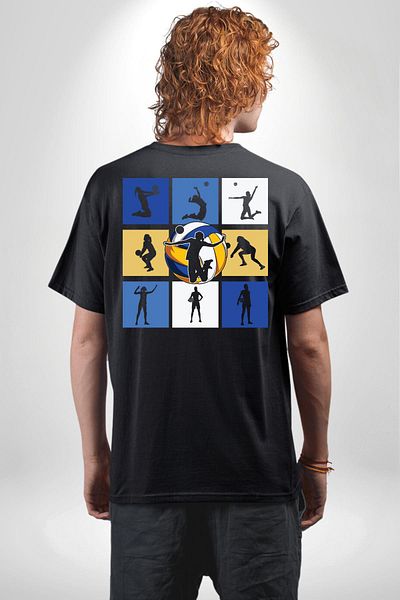 Angemiel Volleyball Silhouette Collage Patterned Black Oversize Women's Men's Front and Back Printed T-Shirt