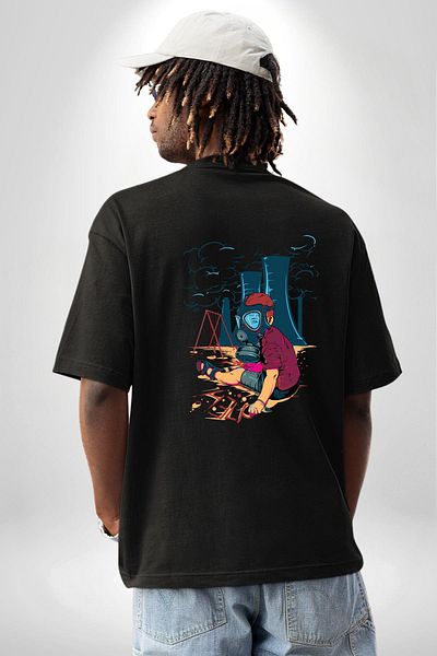 Angemiel Climate Change Global Warming Black Oversize Women's Men's Front and Back Printed T-Shirt
