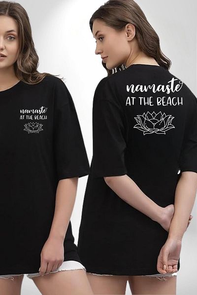 Angemiel Beach Yoga Enthusiasts Special Namaste Black Oversize Women's Men's Front and Back Printed T-Shirt