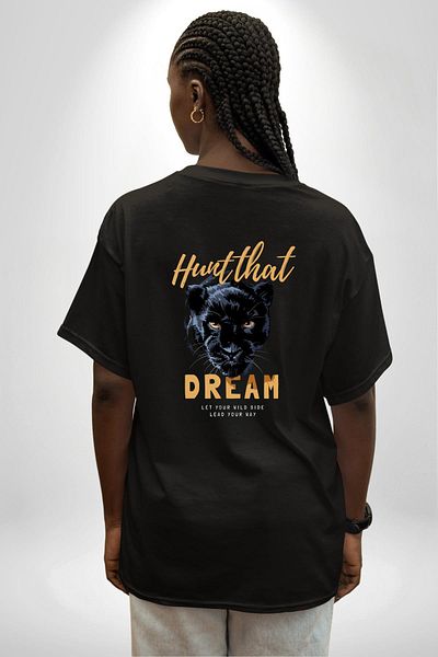 Angemiel Run after Your Dreams Printed Black Panther Black Oversize Women's Men's Front and Back Printed T-Shirt