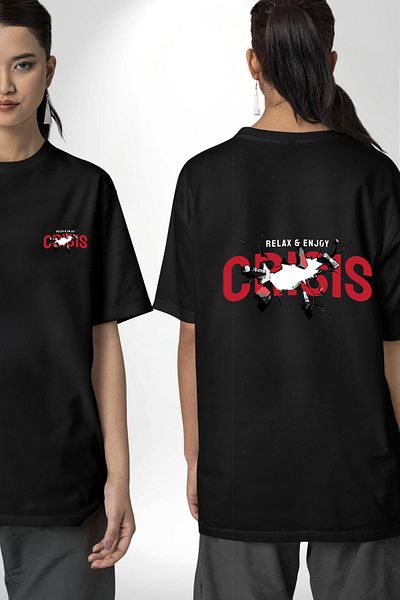Angemiel Crisis Kaosu Embrace, Find Peace! Black Oversize Women's Men's Front and Back Printed T-Shirt