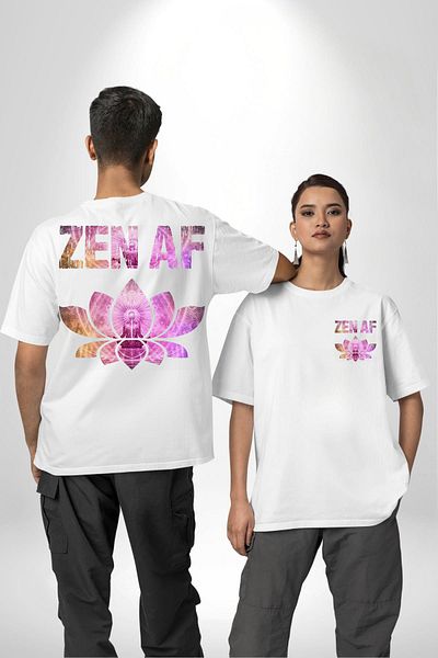 Angemiel تي شيرت ZEN AF يجلب الهدوء إلى روحك بتصميم اليوغا باللون الأبيض للنساء والرجال مطبوع من الأمام والظهر