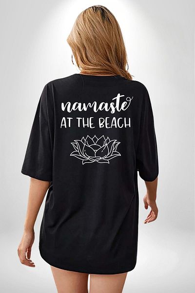 Angemiel Beach Yoga Enthusiasts Special Namaste Black Oversize Women's Men's Front and Back Printed T-Shirt