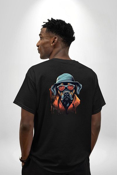 Angemiel Hat and Glasses Combo Secret Agent Style Dog Black Oversize Women Men Front and Back Printed T-Shirt