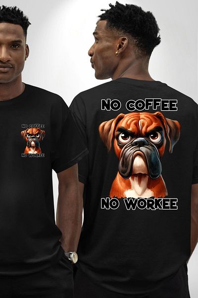 Angemiel My Work Without Coffee Coffee Love and Boxer Dog Black Oversize Women Men Front and Back Printed Tee
