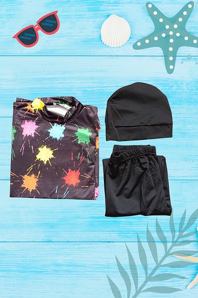 stilim trend Patterned Swimsuit Bonnet Leggings Shorts Quick Dry Featured Girl's Swimsuit