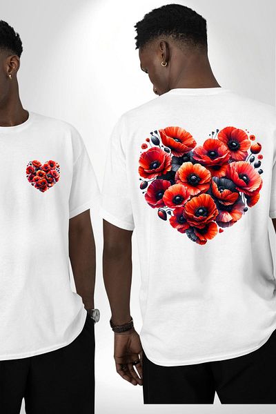 Angemiel تي شيرت Gelincik Growing Flowers with Love in Your Heart أبيض كبير الحجم للنساء والرجال مطبوع من الأمام والظهر