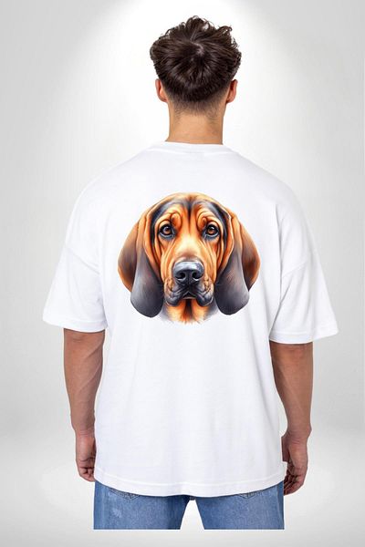 Angemiel Search Rescue Bloodhound Dog White Oversize Women Men Front and Back Printed T-Shirt