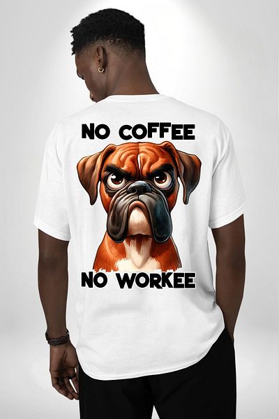 Angemiel Without Coffee I Work Coffee Love and Boxer Dog White Oversize Women Men Front and Back Printed Tee