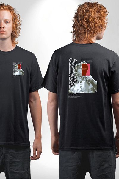 Angemiel Aesthetic Printed Art and Modern Design Black Oversize Women's Men's Front and Back Printed T-Shirt